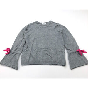 Autumn Cashmere Girls 14 Gray Crewneck Long Sleeve Pullover Lace Tie Bow